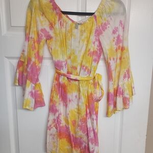 Feathers Pink and Yellow Tie-Dye Dress